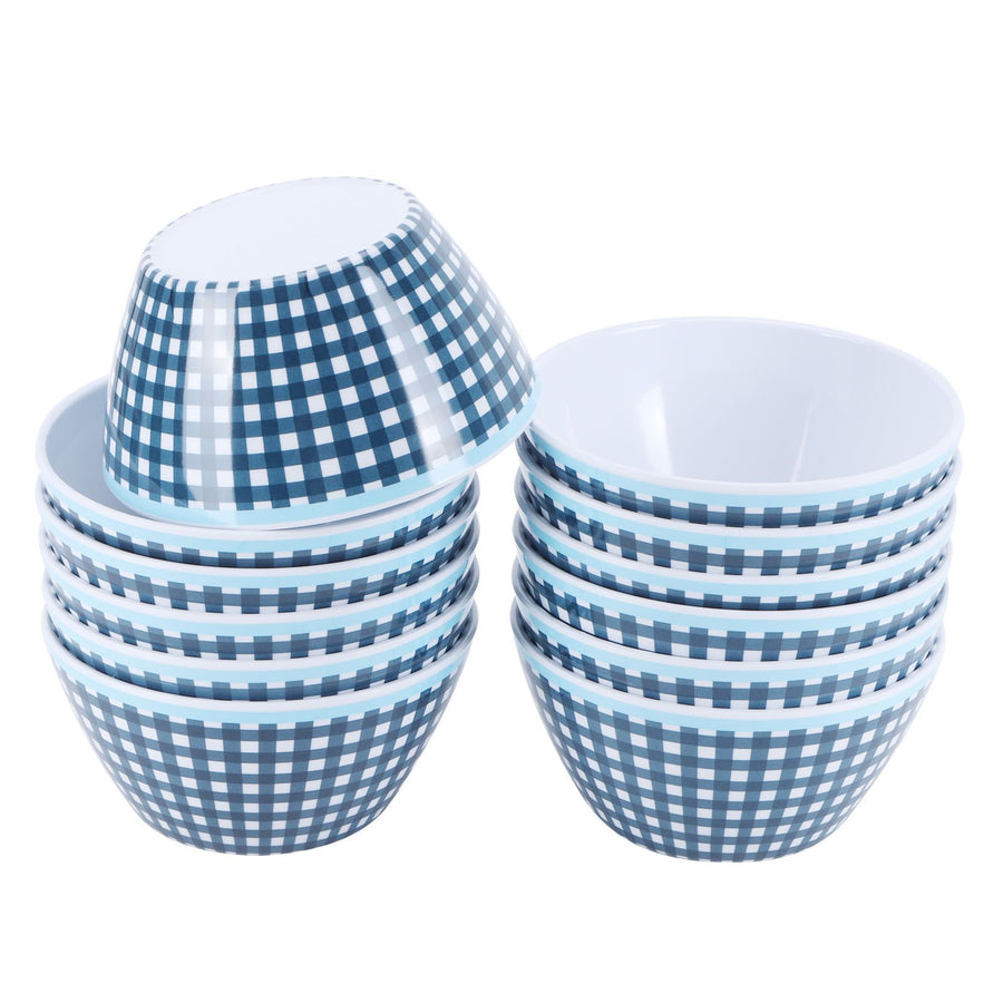12PCS 6in Salad Bowls Food Serving Bowls Imitation Porcelain Dinnerwar TablewareDark Blue Grid