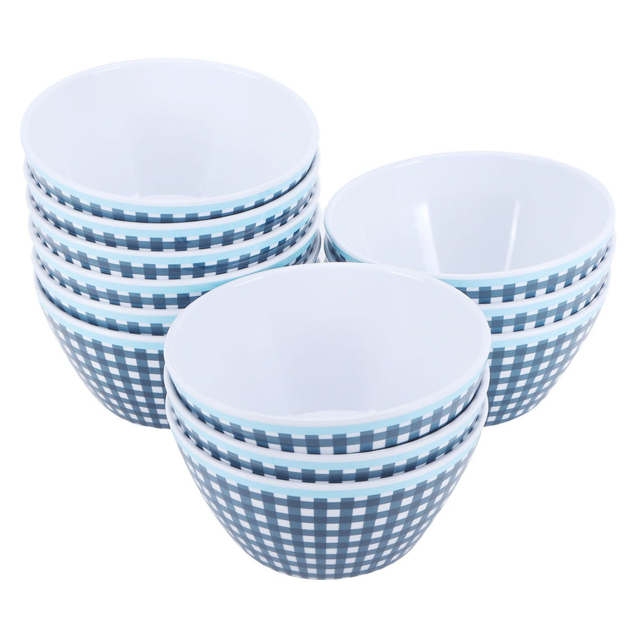 12PCS 6in Salad Bowls Food Serving Bowls Imitation Porcelain Dinnerwar TablewareDark Blue Grid