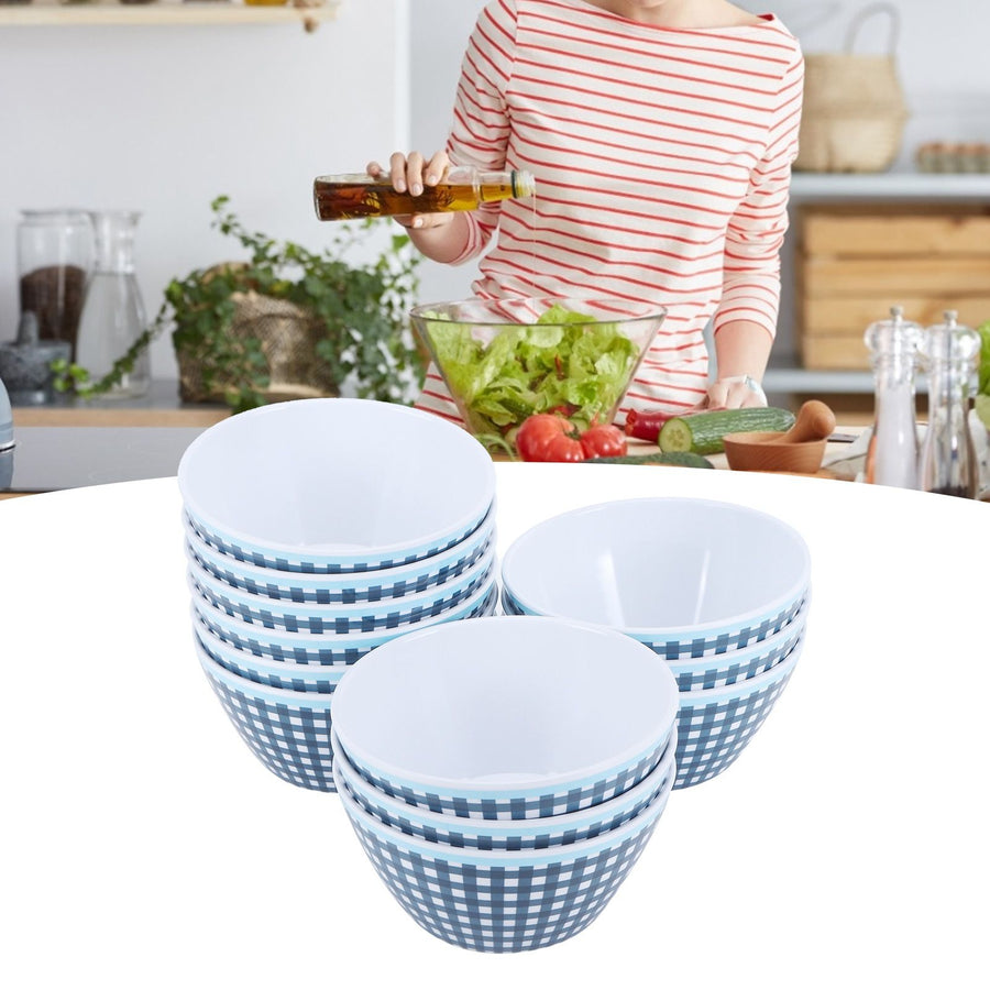 12PCS 6in Salad Bowls Food Serving Bowls Imitation Porcelain Dinnerwar TablewareDark Blue Grid