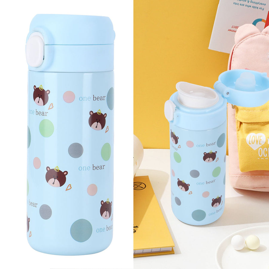 Cartoon Animal Water Cup 304 Stainless Steel Originality Bounce Button Mug for FemaleBlue 350‑500ml