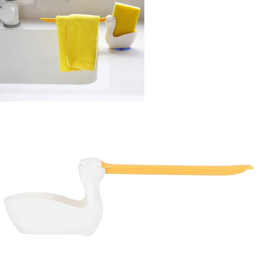 Dish Cloth Sponge Holder Multifunction Towel Rack Rag Hanger with Suction Cup Kitchen AccessoryWhite