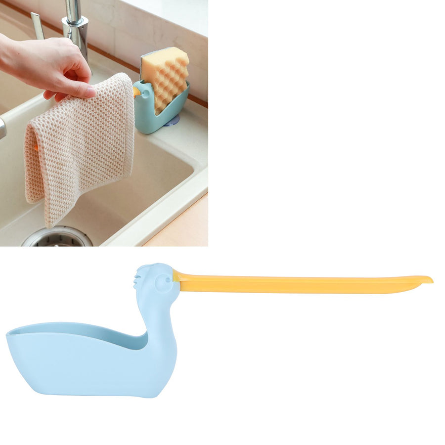 Dish Cloth Sponge Holder Multifunction Towel Rack Rag Hanger with Suction Cup Kitchen AccessoryLight Blue