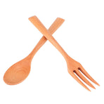 2Pcs/Set Heat Resistance Wood Fork and Spoon Durable Kitchen Utensil for Home Restaurant OfficeBeech Wood