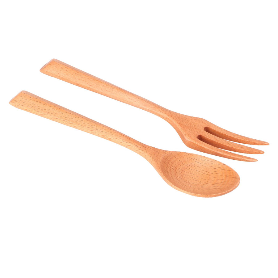 2Pcs/Set Heat Resistance Wood Fork and Spoon Durable Kitchen Utensil for Home Restaurant OfficeBeech Wood