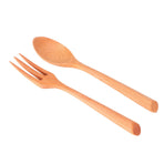 2Pcs/Set Heat Resistance Wood Fork and Spoon Durable Kitchen Utensil for Home Restaurant OfficeBeech Wood