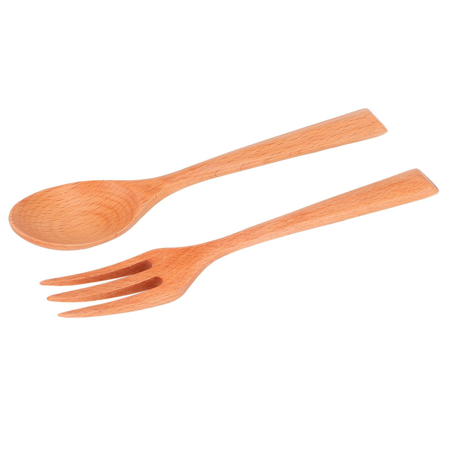 2Pcs/Set Heat Resistance Wood Fork and Spoon Durable Kitchen Utensil for Home Restaurant OfficeBeech Wood