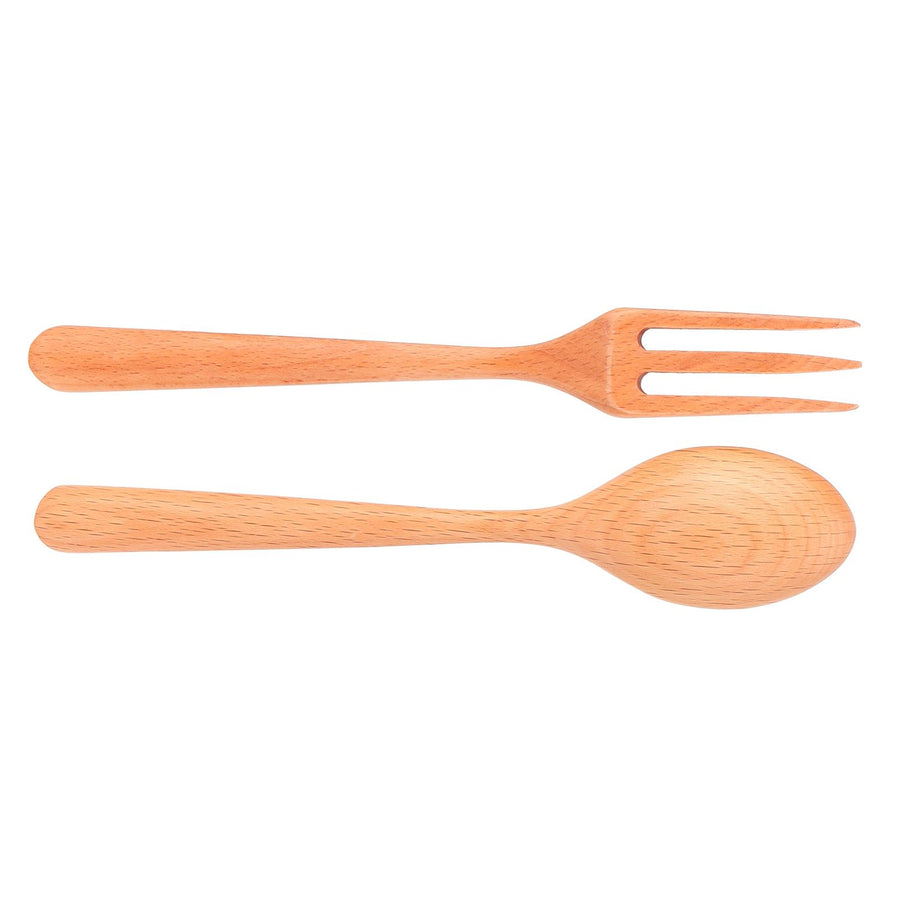 2Pcs/Set Heat Resistance Wood Fork and Spoon Durable Kitchen Utensil for Home Restaurant OfficeBeech Wood