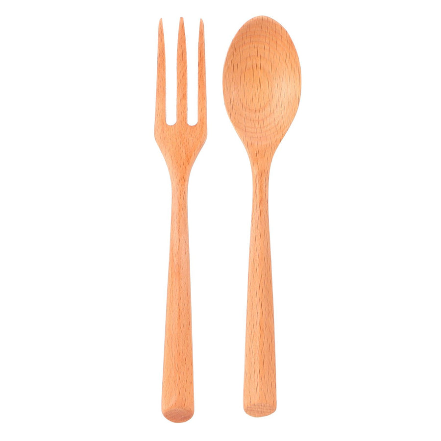 2Pcs/Set Heat Resistance Wood Fork and Spoon Durable Kitchen Utensil for Home Restaurant OfficeBeech Wood