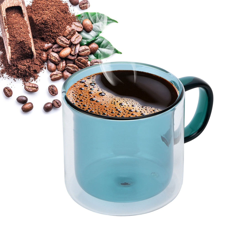 250ml DoubleLayer Mug HeatResistant Cylindrical Transparent Cup for Milk Coffee Home(Light Green )