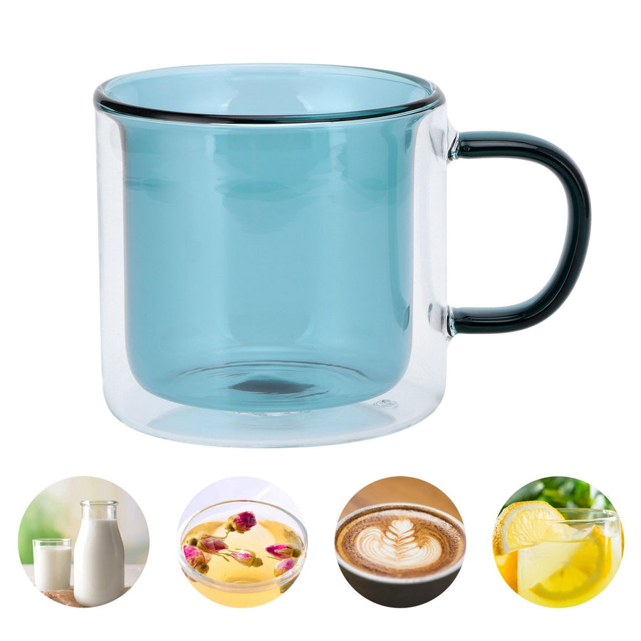 250ml DoubleLayer Mug HeatResistant Cylindrical Transparent Cup for Milk Coffee Home(Light Green )