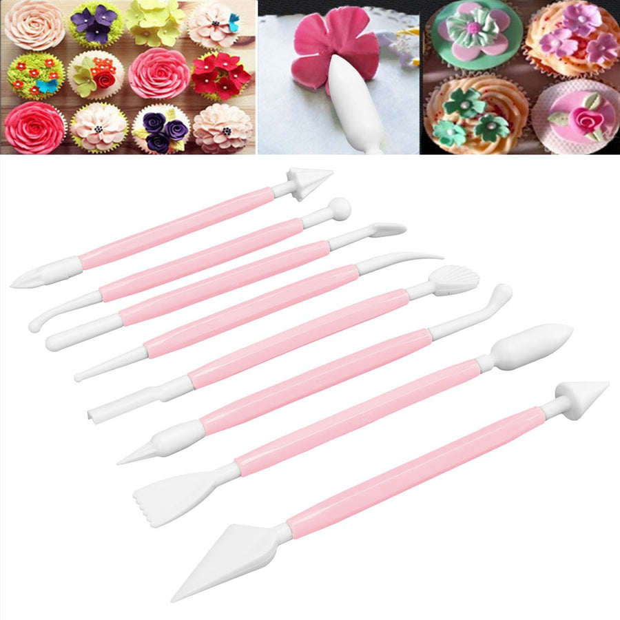 8Pcs Cake Fondant Decorating Tool Set Engraving Pen Cake Supplies DIY Baking ToolsPink