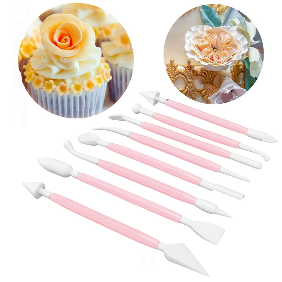 8Pcs Cake Fondant Decorating Tool Set Engraving Pen Cake Supplies DIY Baking ToolsPink