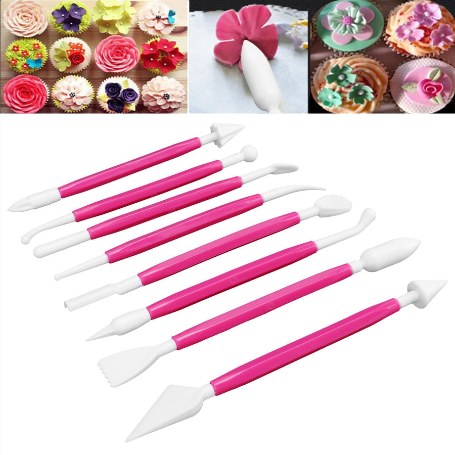 8Pcs Cake Fondant Decorating Tool Set Engraving Pen Cake Supplies DIY Baking ToolsRose Red