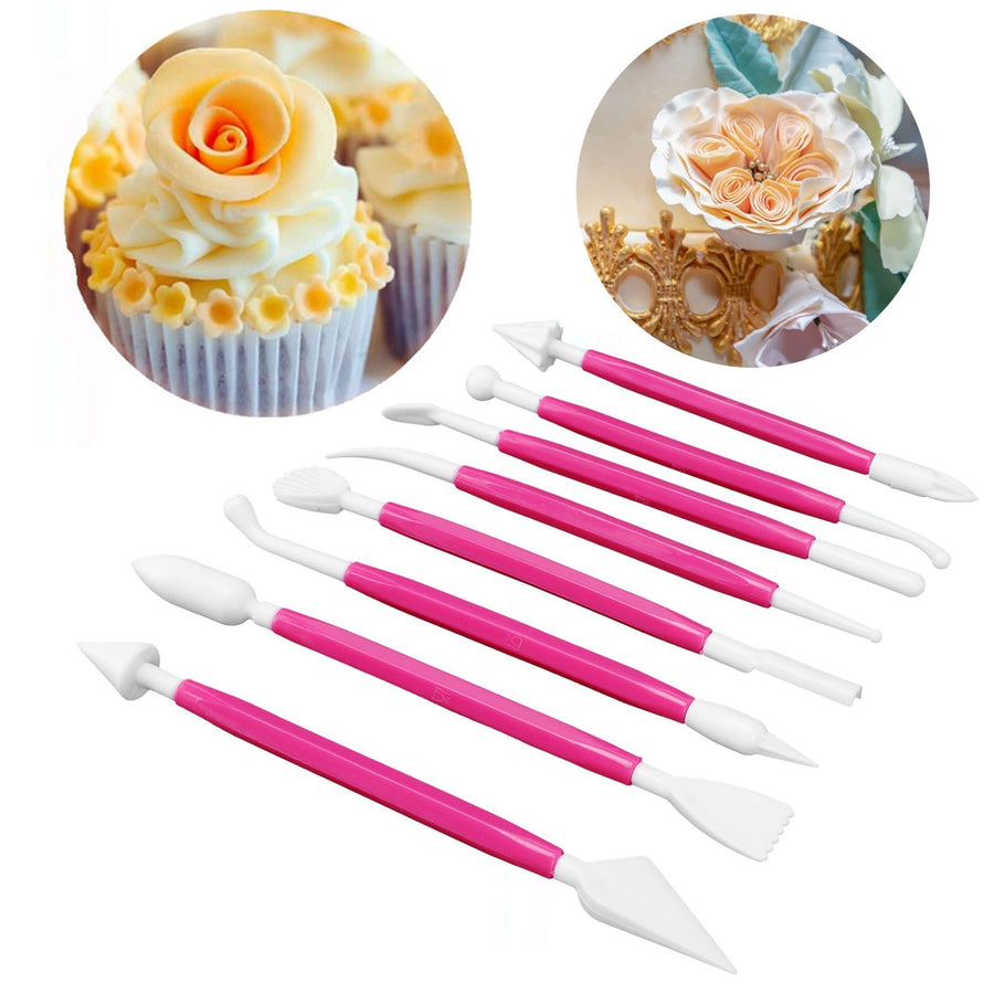 8Pcs Cake Fondant Decorating Tool Set Engraving Pen Cake Supplies DIY Baking ToolsRose Red