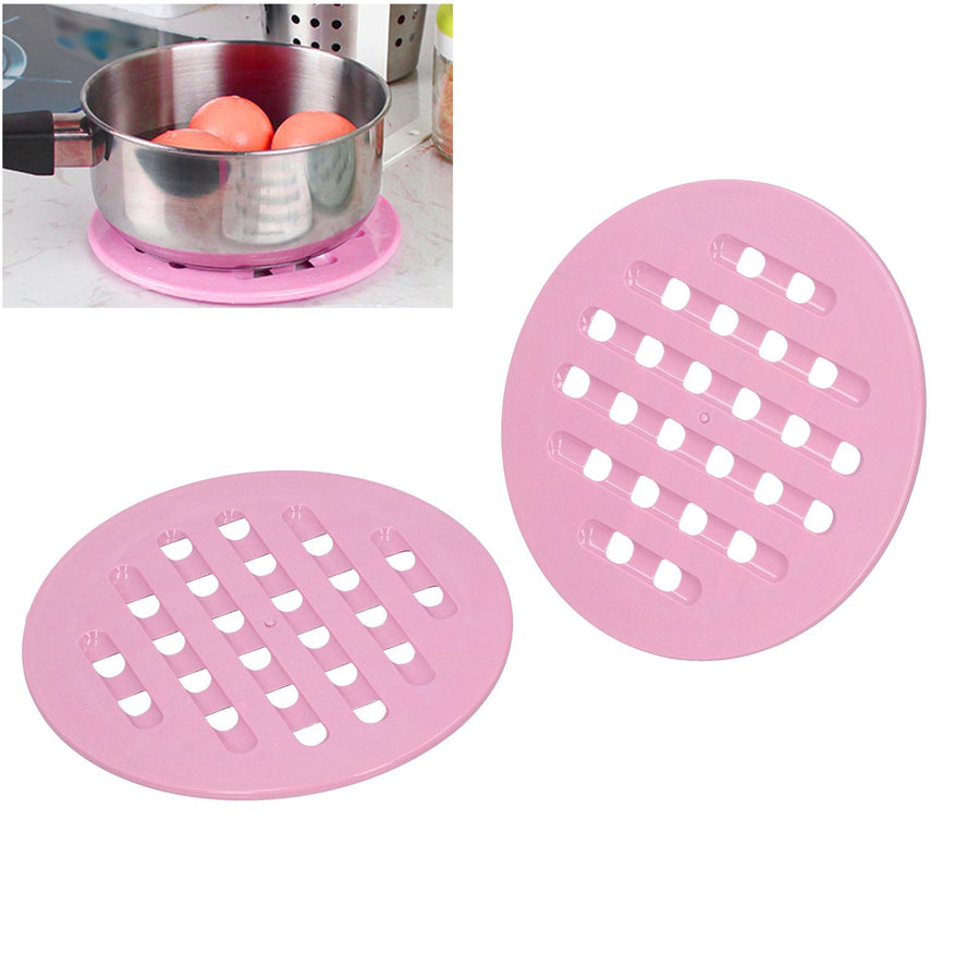 2Pcs Table Placemat HeatInsulated NonSlip Mat Bowl Dish Pot Mat for Kitchen Use(Pink )