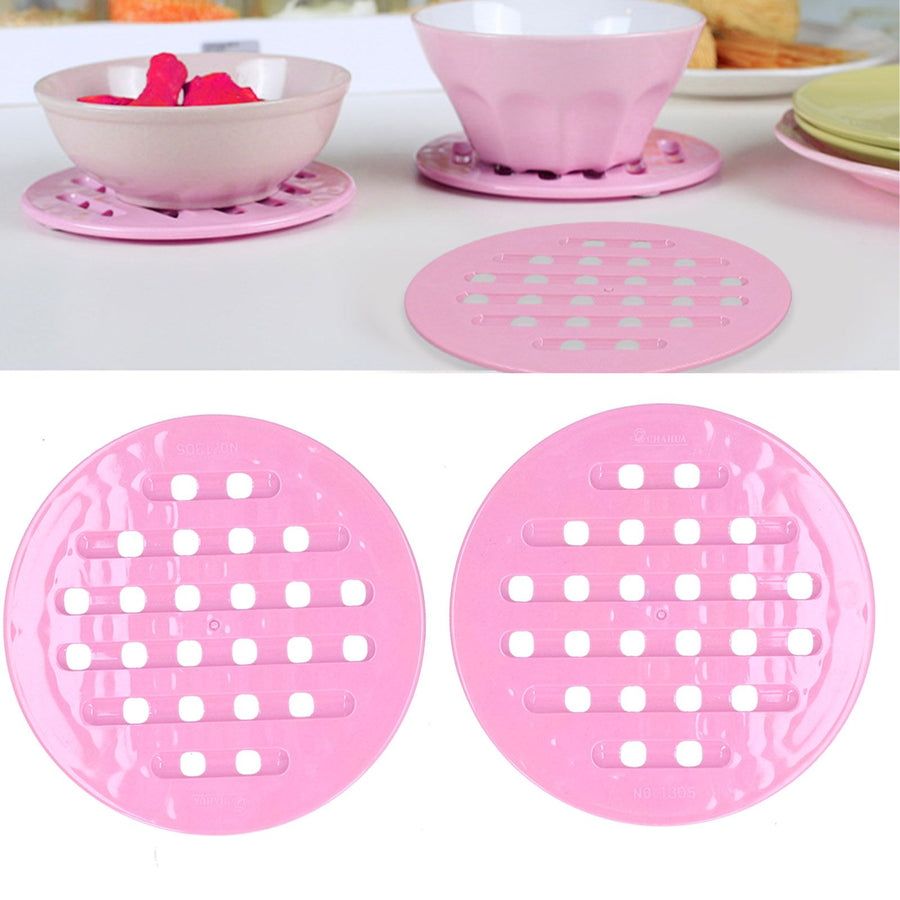 2Pcs Table Placemat HeatInsulated NonSlip Mat Bowl Dish Pot Mat for Kitchen Use(Pink )