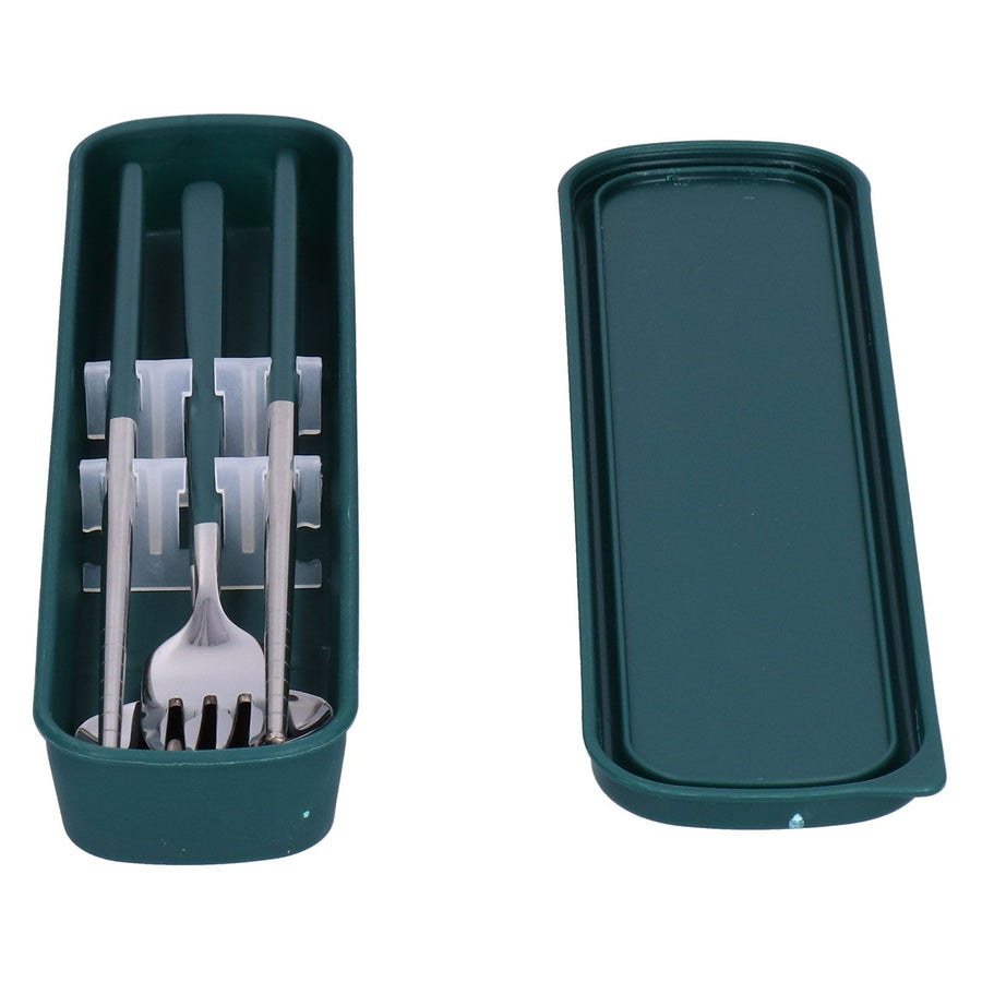 3Pcs/Set Stainless Steel Paint Tableware Set Chopstick Spoon Fork Kit for Kitchen OfficeGreen Silver