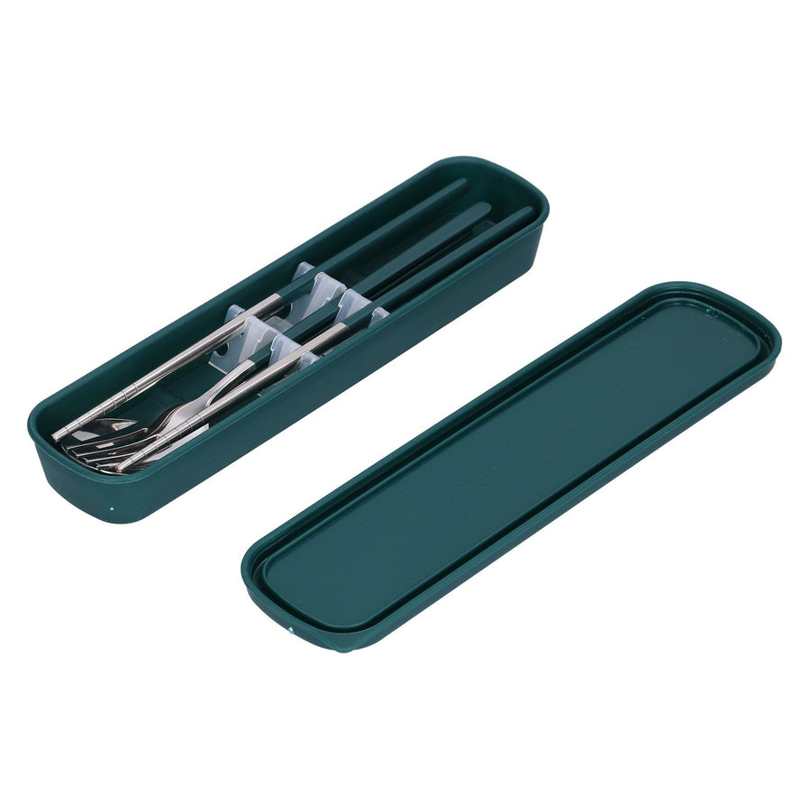 3Pcs/Set Stainless Steel Paint Tableware Set Chopstick Spoon Fork Kit for Kitchen OfficeGreen Silver