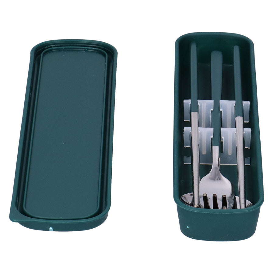 3Pcs/Set Stainless Steel Paint Tableware Set Chopstick Spoon Fork Kit for Kitchen OfficeGreen Silver