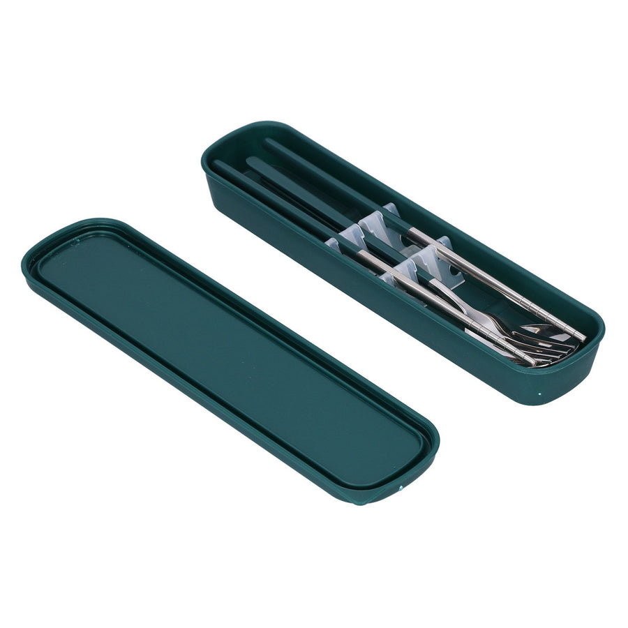 3Pcs/Set Stainless Steel Paint Tableware Set Chopstick Spoon Fork Kit for Kitchen OfficeGreen Silver