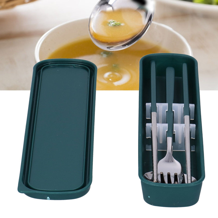 3Pcs/Set Stainless Steel Paint Tableware Set Chopstick Spoon Fork Kit for Kitchen OfficeGreen Silver
