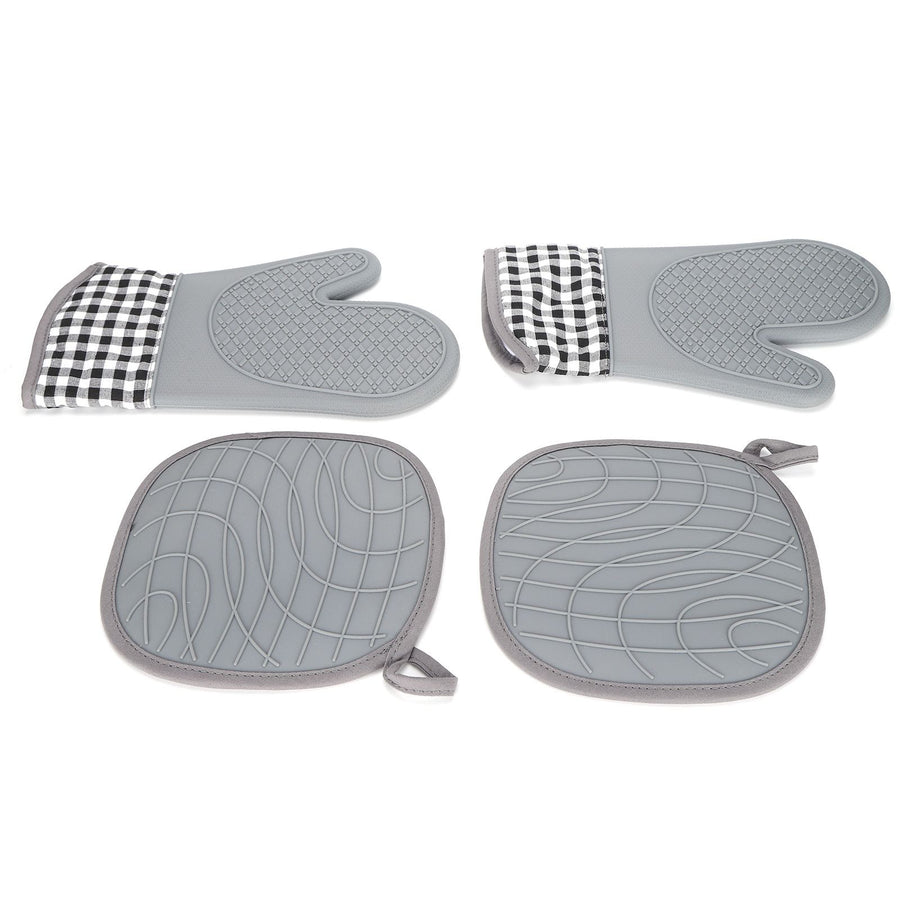 Silicone Cotton Gloves Heat Insulation Pad Set Oven Baking Gloves Mitts for Kitchen Use