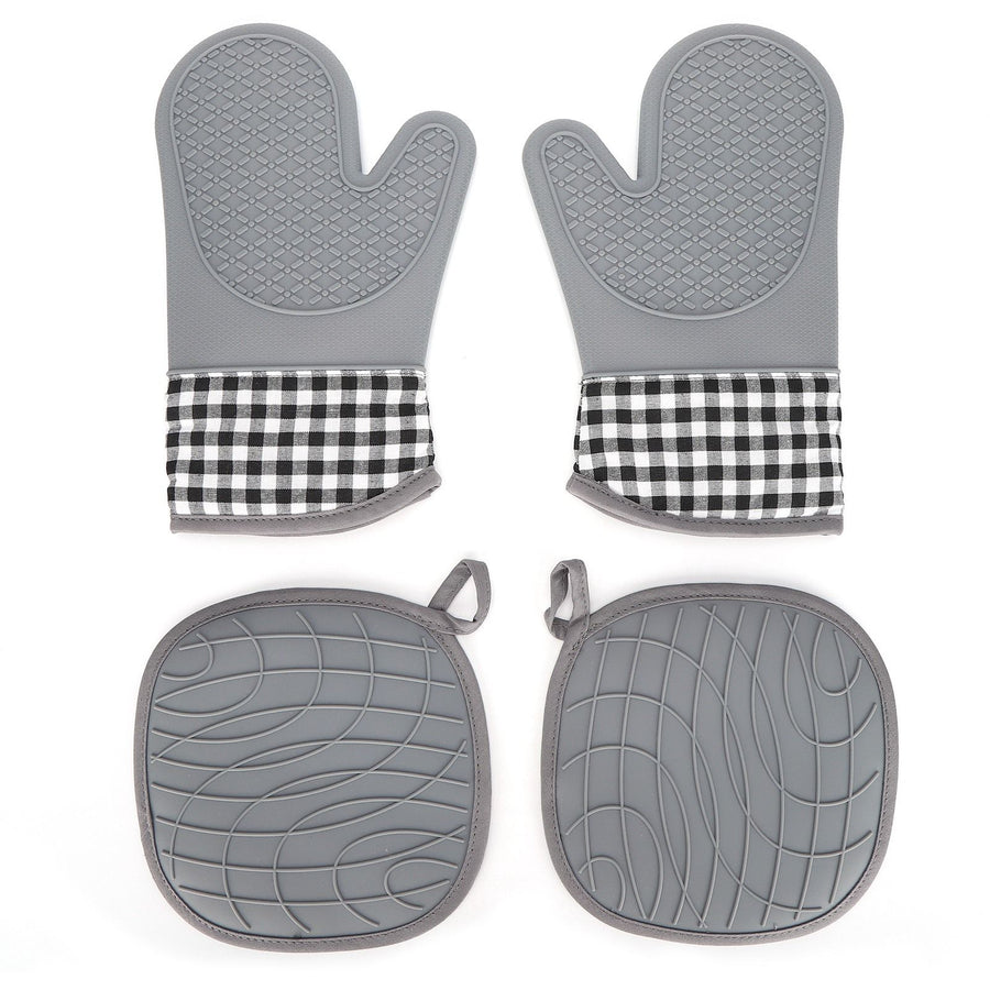 Silicone Cotton Gloves Heat Insulation Pad Set Oven Baking Gloves Mitts for Kitchen Use