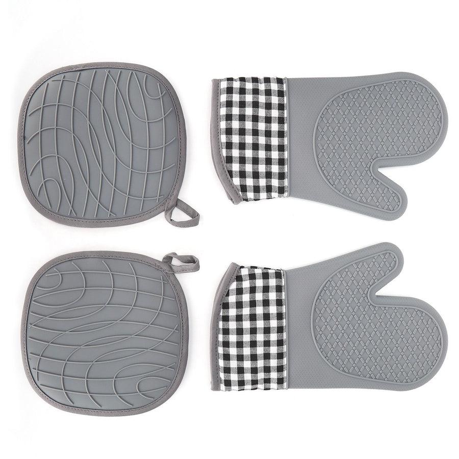 Silicone Cotton Gloves Heat Insulation Pad Set Oven Baking Gloves Mitts for Kitchen Use
