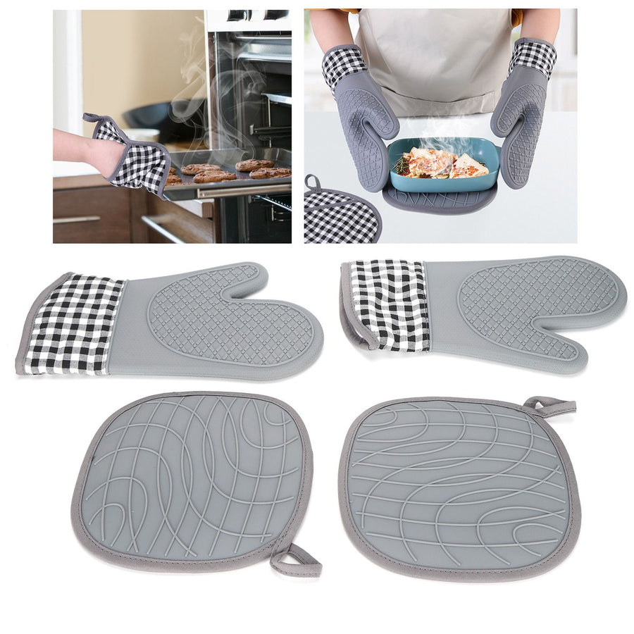 Silicone Cotton Gloves Heat Insulation Pad Set Oven Baking Gloves Mitts for Kitchen Use