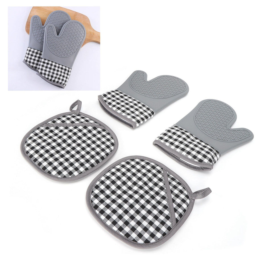 Silicone Cotton Gloves Heat Insulation Pad Set Oven Baking Gloves Mitts for Kitchen Use