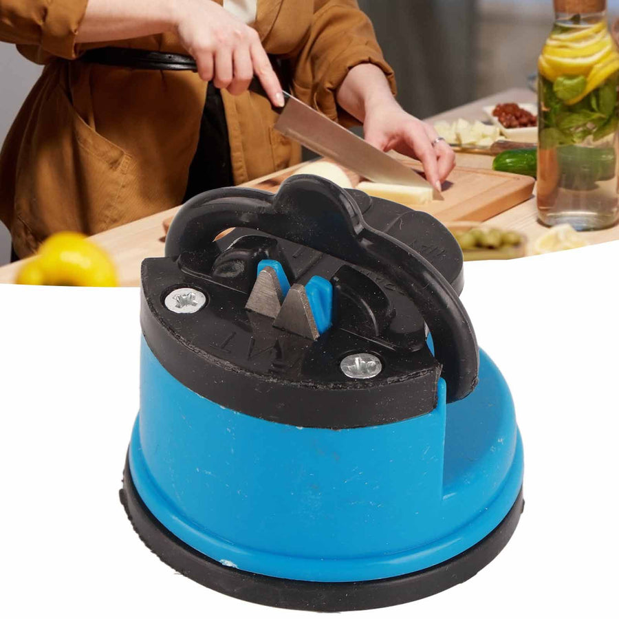 Knife Sharpener Manual Scissor Sharpener Knife Sharpening Tool with Suction Cup for KitchenBlue