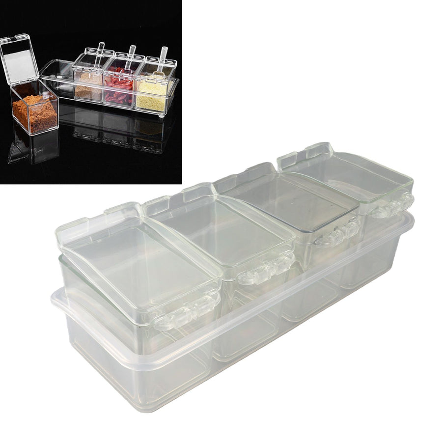 Seasoning Storage Box Spice Pots Storage Container Condiment Jar with Cover and Spoon for Salt Monosodium