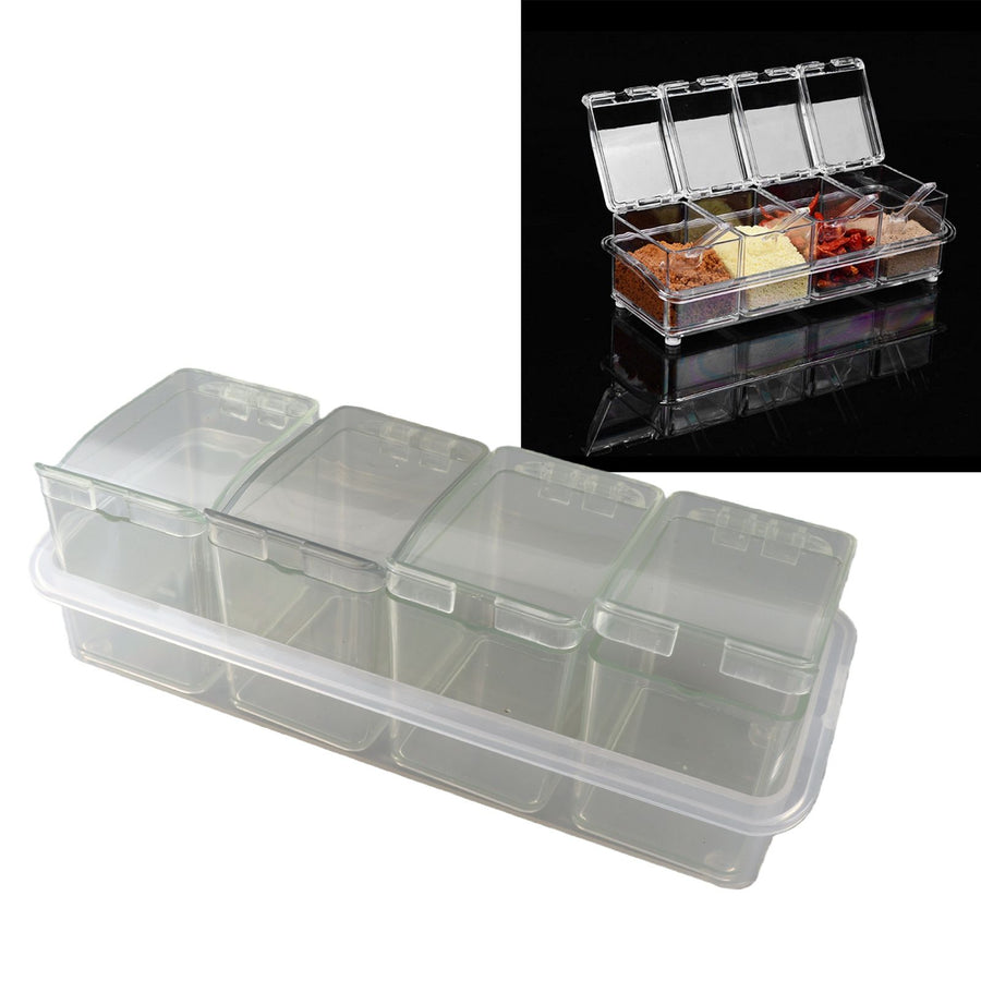 Seasoning Storage Box Spice Pots Storage Container Condiment Jar with Cover and Spoon for Salt Monosodium