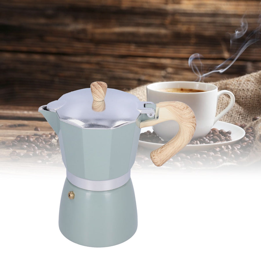 300ML Coffee Pot Moka Maker Coffee Kettle for Gas Stove Ethanol Stove Electrothermal FurnaceCyan Blue