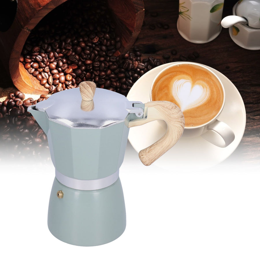 300ML Coffee Pot Moka Maker Coffee Kettle for Gas Stove Ethanol Stove Electrothermal FurnaceCyan Blue
