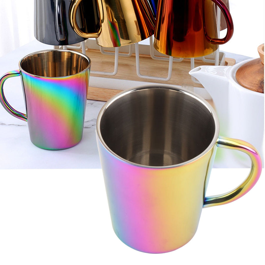300ml Double Layer Water Cup with Handle Stainless Steel Coffee Insulated Mug for HomeColorful