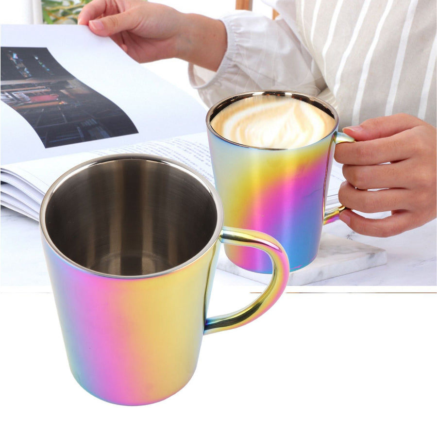 300ml Double Layer Water Cup with Handle Stainless Steel Coffee Insulated Mug for HomeColorful