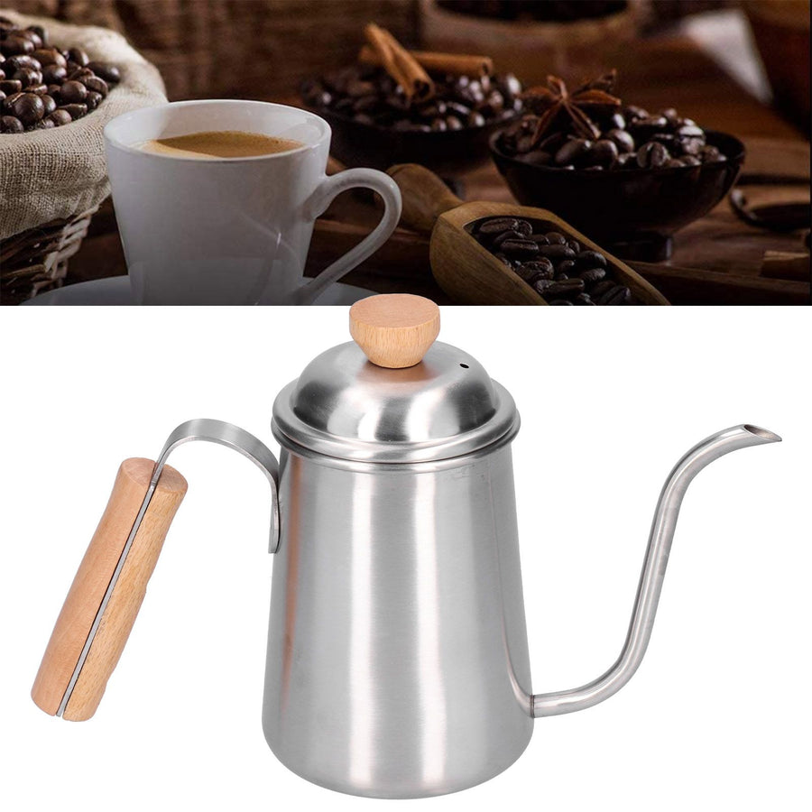 650ML Drip Coffee Pot Stainless Steel Long Gooseneck Spout Coffee Kettle with Wooden Handle