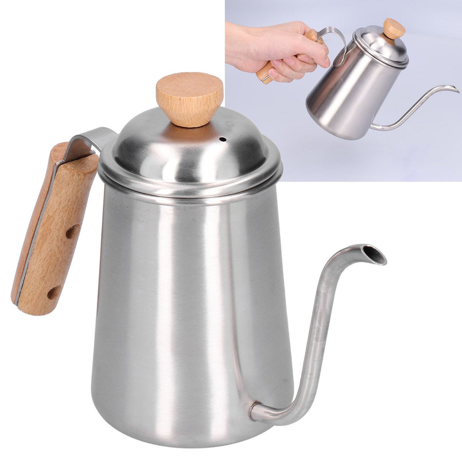 650ML Drip Coffee Pot Stainless Steel Long Gooseneck Spout Coffee Kettle with Wooden Handle