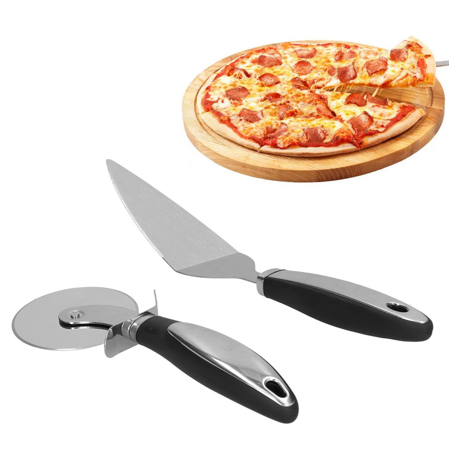 2Pcs set Pizza Cutter Spatula Stainless Steel Pizza Spatula Spade with Non Slip Handle