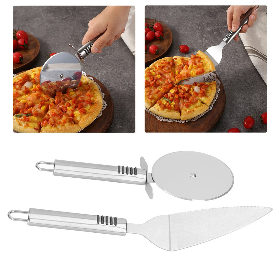 Pizza Cutter 2PCS Stainless Steel Blade Polishing Process Ergonomic Handle Shovel Rolling Cut Pizza Cutter