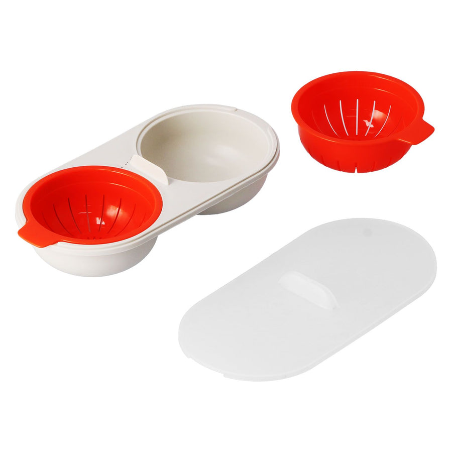Microwave Egg Cooker Food Grade PP Removable Drain Basket Egg Cooker for Microwave Boiled EggsRed