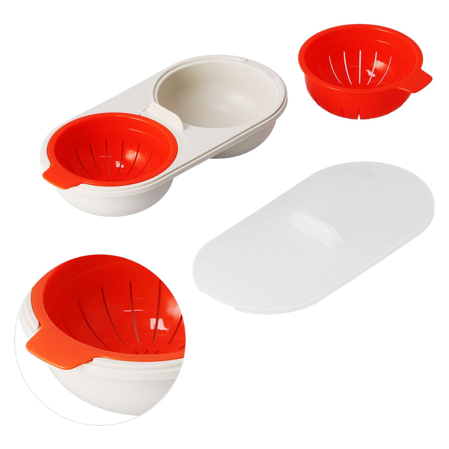 Microwave Egg Cooker Food Grade PP Removable Drain Basket Egg Cooker for Microwave Boiled EggsRed