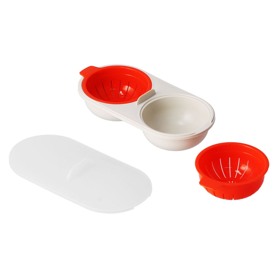 Microwave Egg Cooker Food Grade PP Removable Drain Basket Egg Cooker for Microwave Boiled EggsRed