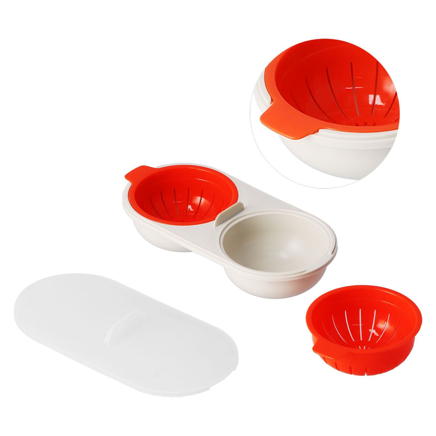 Microwave Egg Cooker Food Grade PP Removable Drain Basket Egg Cooker for Microwave Boiled EggsRed