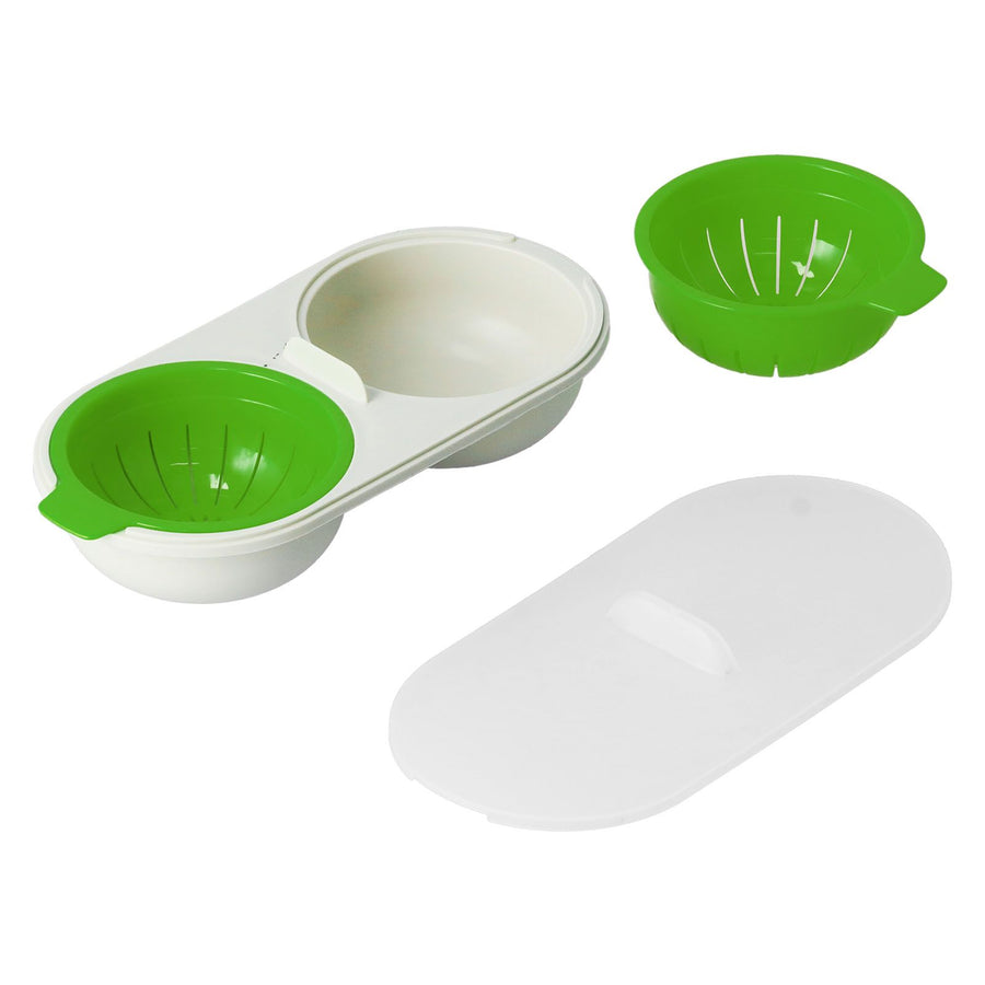 Microwave Egg Cooker Food Grade PP Removable Drain Basket Egg Cooker for Microwave Boiled EggsGreen