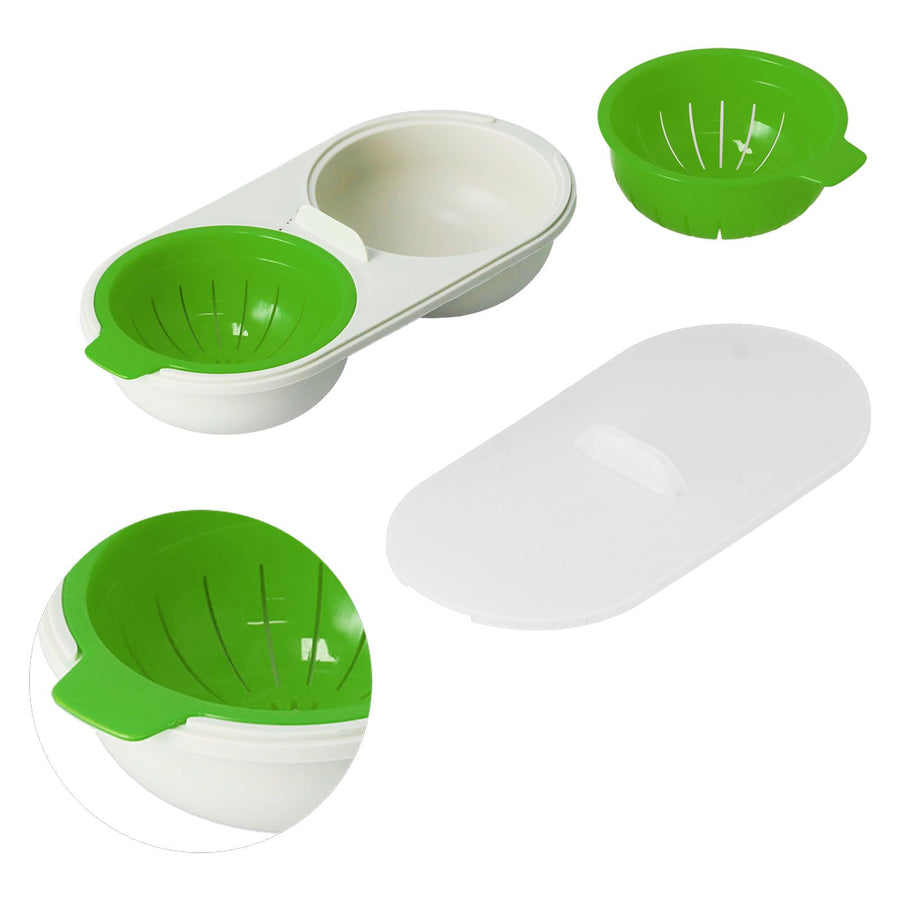 Microwave Egg Cooker Food Grade PP Removable Drain Basket Egg Cooker for Microwave Boiled EggsGreen