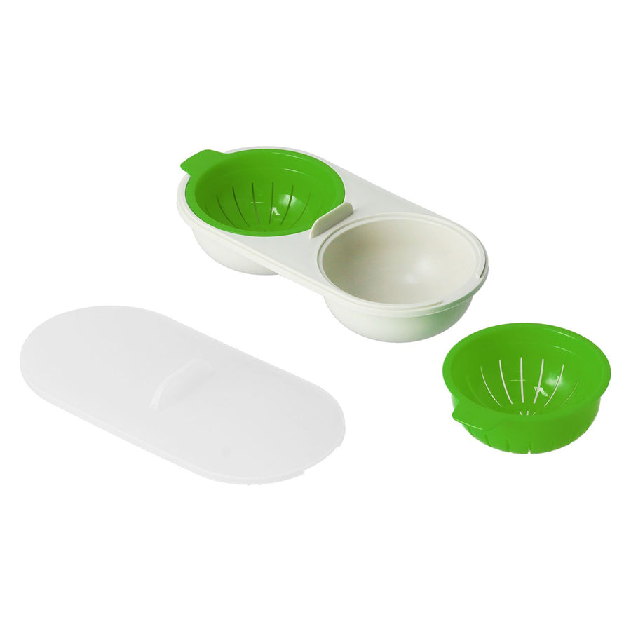 Microwave Egg Cooker Food Grade PP Removable Drain Basket Egg Cooker for Microwave Boiled EggsGreen