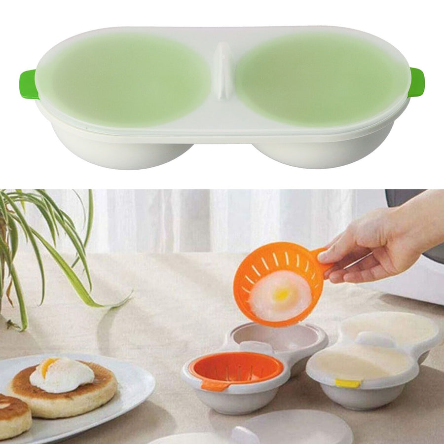 Microwave Egg Cooker Food Grade PP Removable Drain Basket Egg Cooker for Microwave Boiled EggsGreen