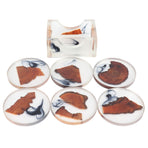 6Pcs Drink Coasters Rack Set Heat Insulation Pine Wood Resin Cup Pad Tabletop Protection(Round Coaster Rack )